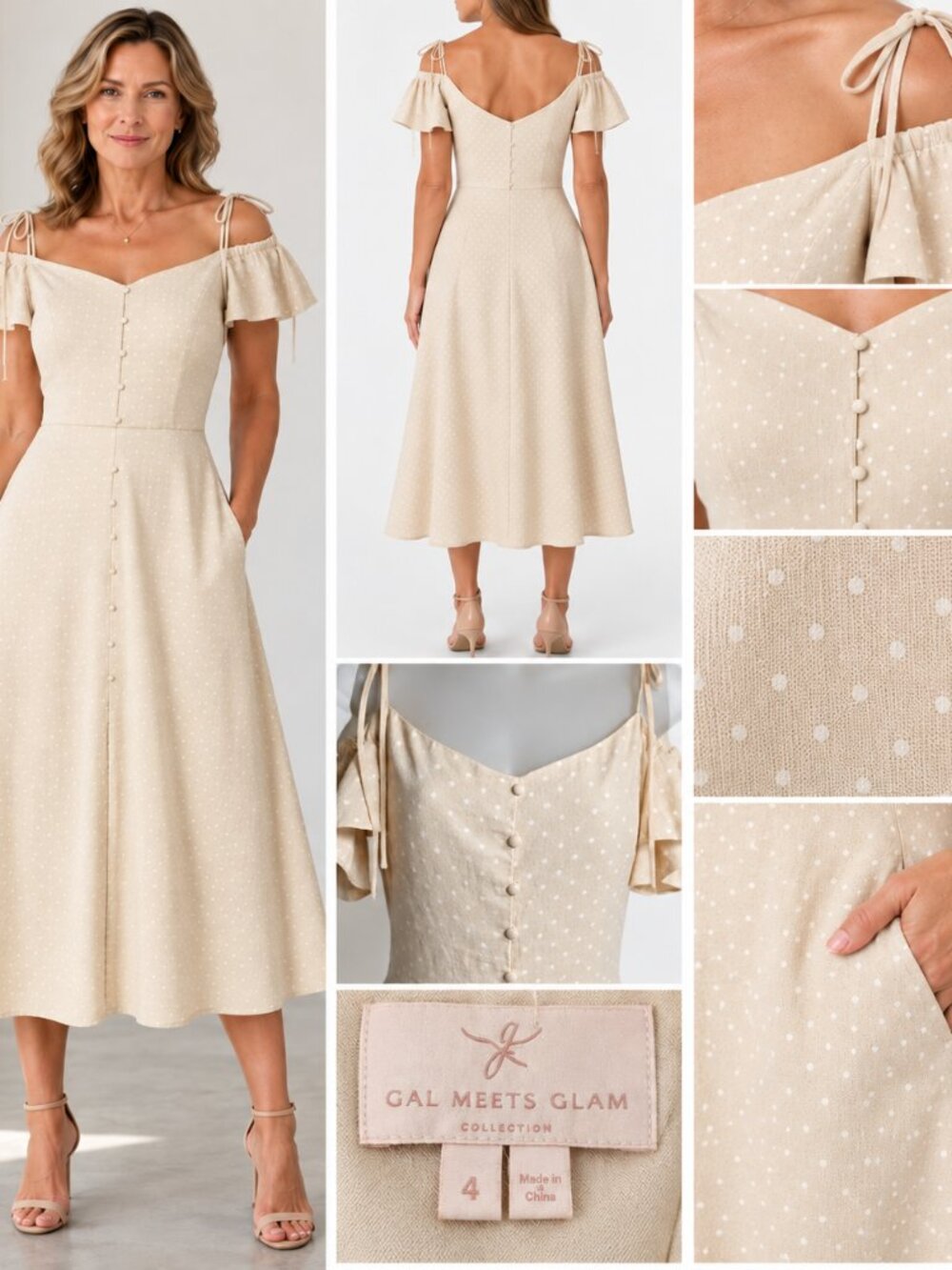Gal Meets Glam Colleen Midi Dress Size 4 Cottagecore Romantic Button Front